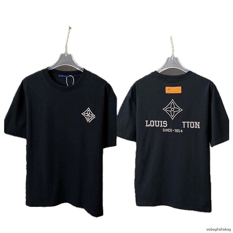 Louis Vuitton Monogram Embroidered Trendy Style Black T-Shirt