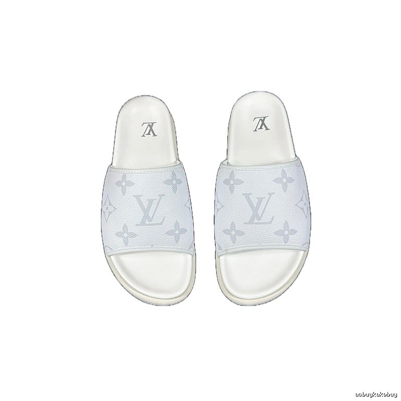 Louis Vuitton Monogram Light Luxury Style White Slide Sandals