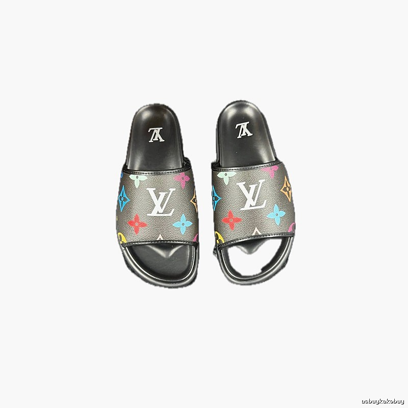 Louis Vuitton Monogram Street-style Black-based Multicolor Slide Sandals