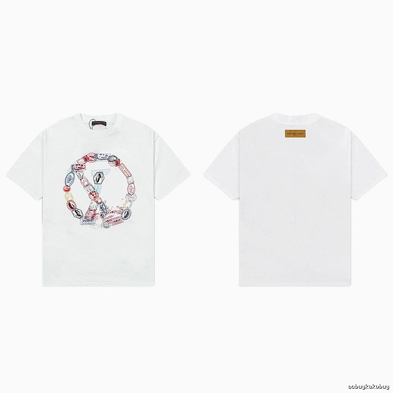 Louis Vuitton Postmark Print Vintage Style White T-Shirt