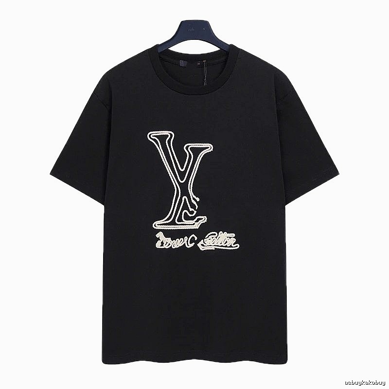Louis Vuitton Trendy Embroidered Black Short-sleeve T-shirt