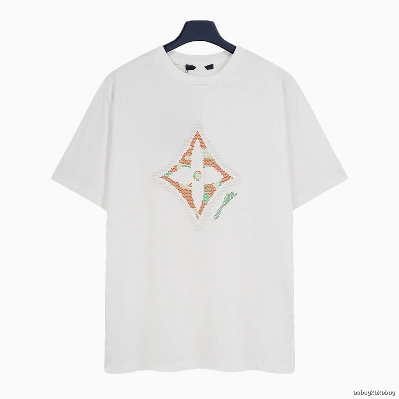 Louis Vuitton Trendy White T-Shirt with Diamond Print