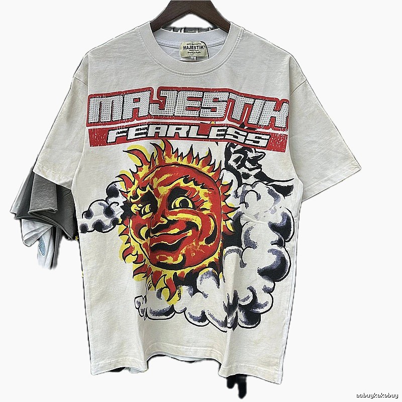 MAJESTIK Sun Print Vintage Style White T-Shirt
