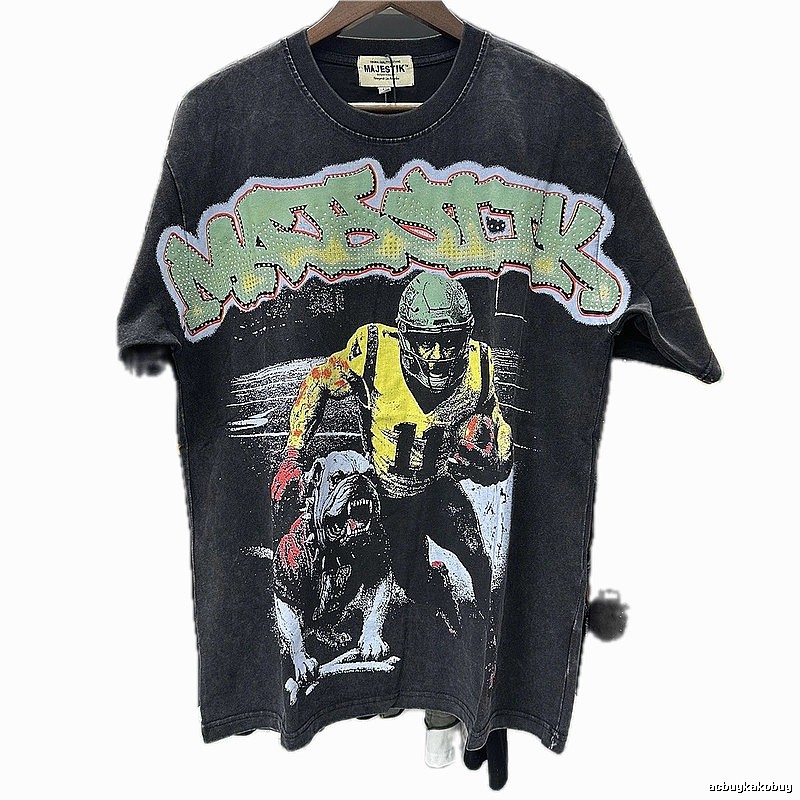 MAJESTIK Vintage Distressed Rugby Black T-Shirt