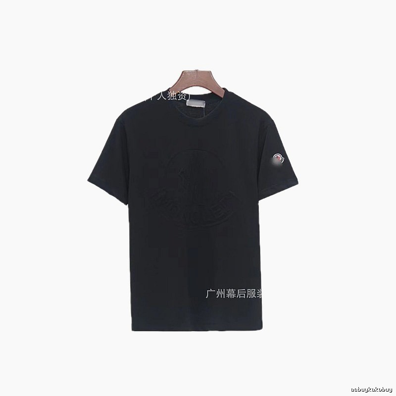 Moncler Embossed Streetwear Style Black Short-Sleeve T-Shirt