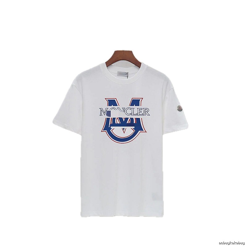 Moncler Large M Printed Casual Style White T-Shirt