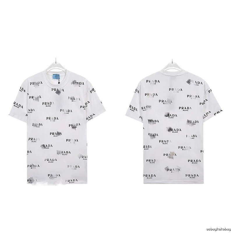 Prada All-over Print Streetwear Style White Short-sleeve T-Shirt