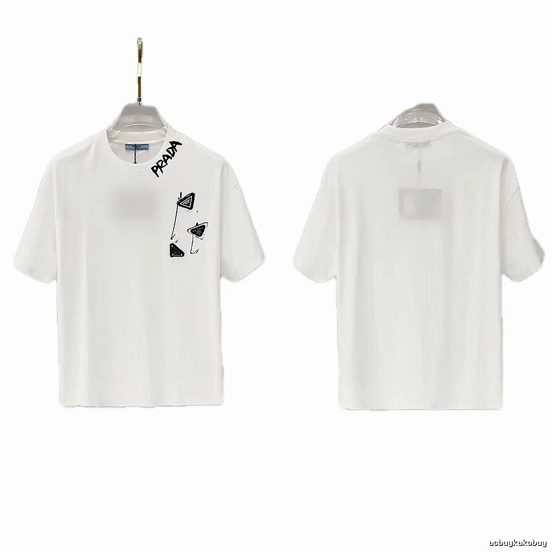 Prada Triangle Logo Casual Style White T-Shirt
