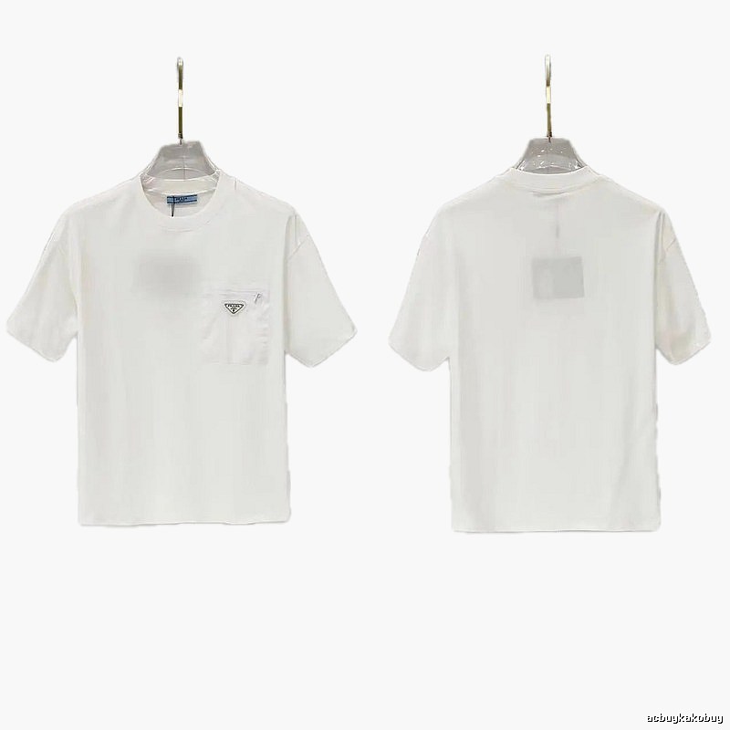 Prada Triangle Logo Minimalist Style White Short-sleeve T-shirt