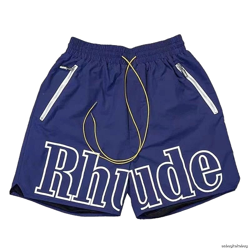 RHUDE letter-style dark blue shorts