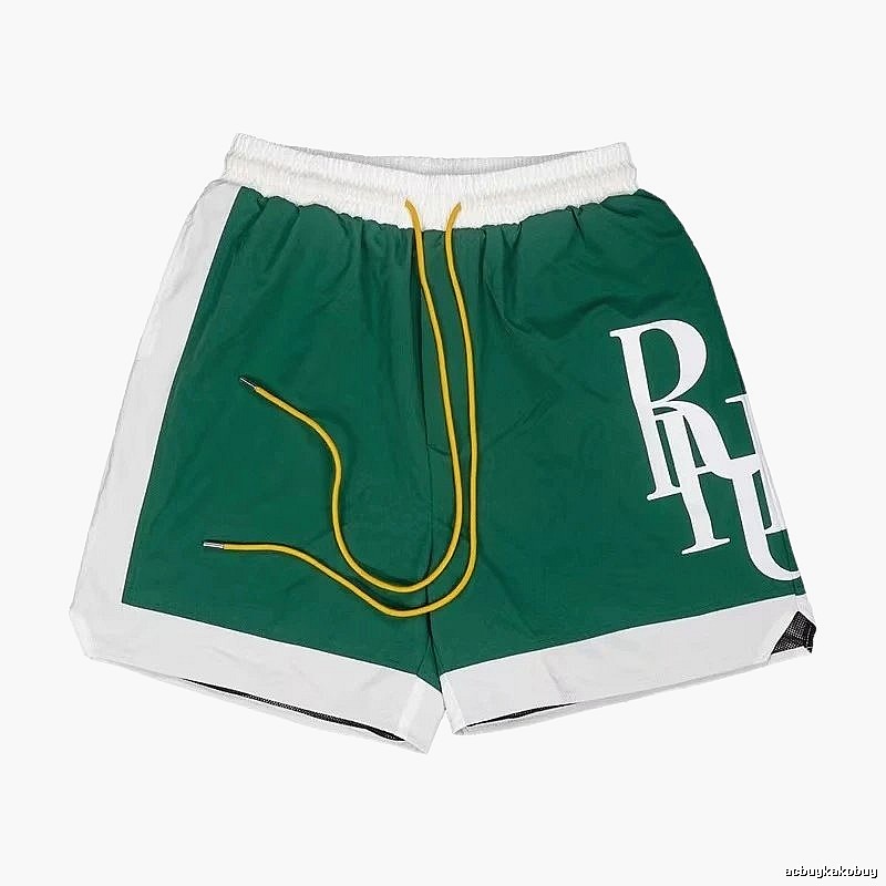 RHUDE sporty green and white shorts