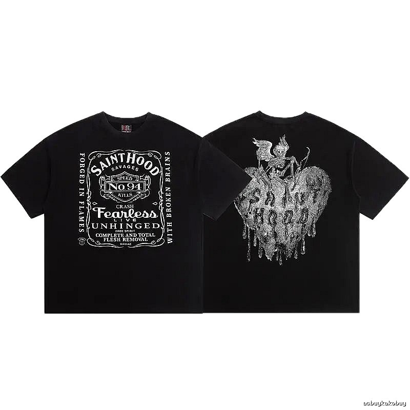 SAINTHOOD Skeleton Print Street Style Black T-Shirt