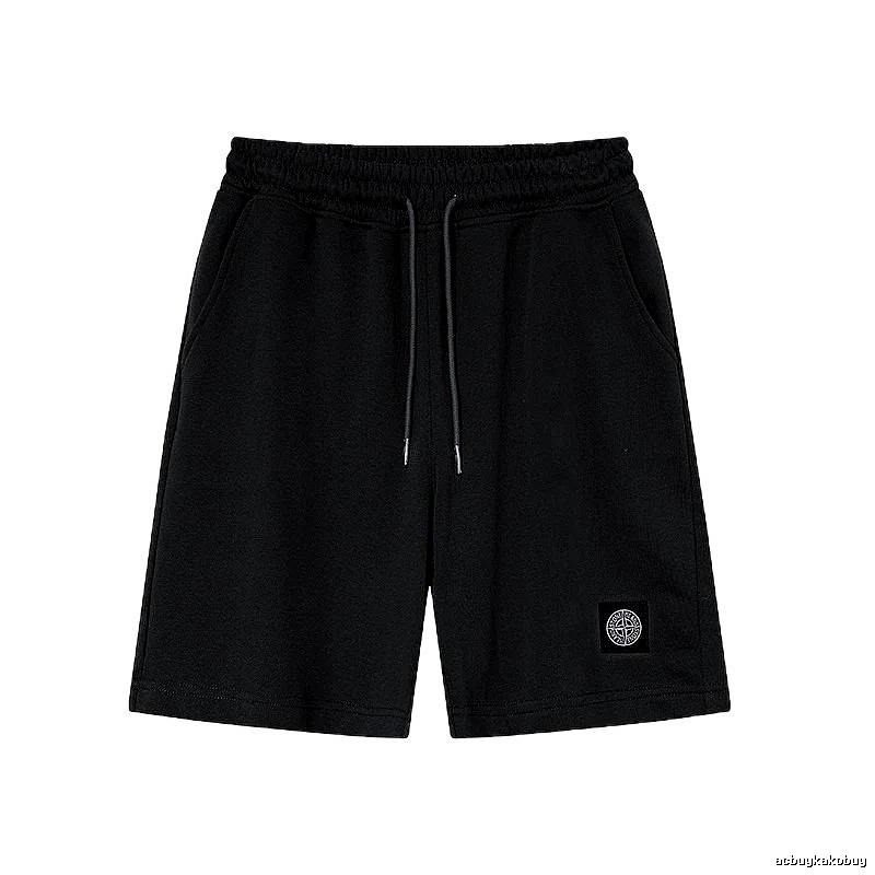 Stone Island Badge Casual Style Black Sports Shorts