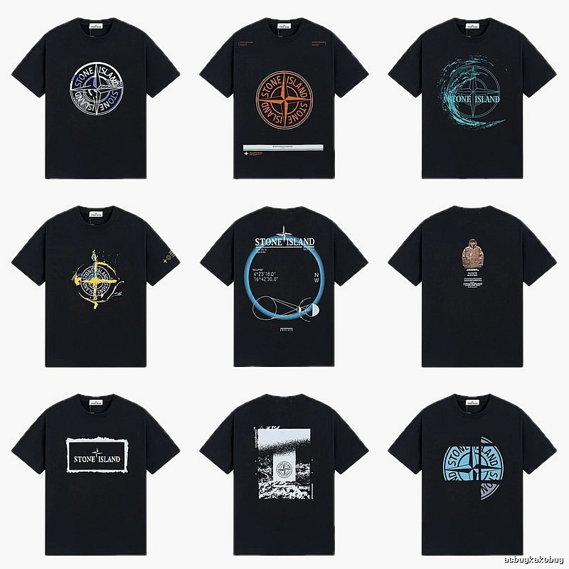 Stone Island Compass Print Street Style Black T-Shirt