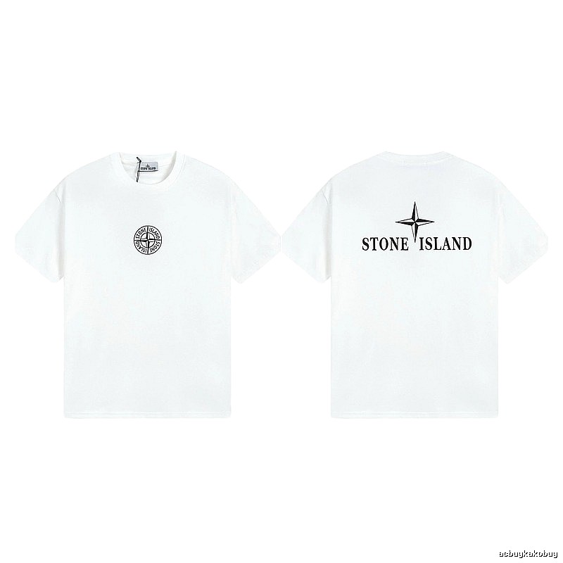 Stone Island Printed Street Style White Short Sleeve T-shirt