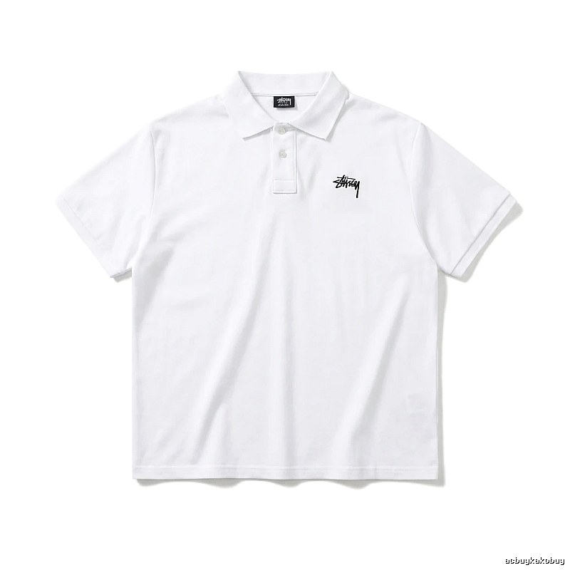 Stussy basic simple white polo shirt