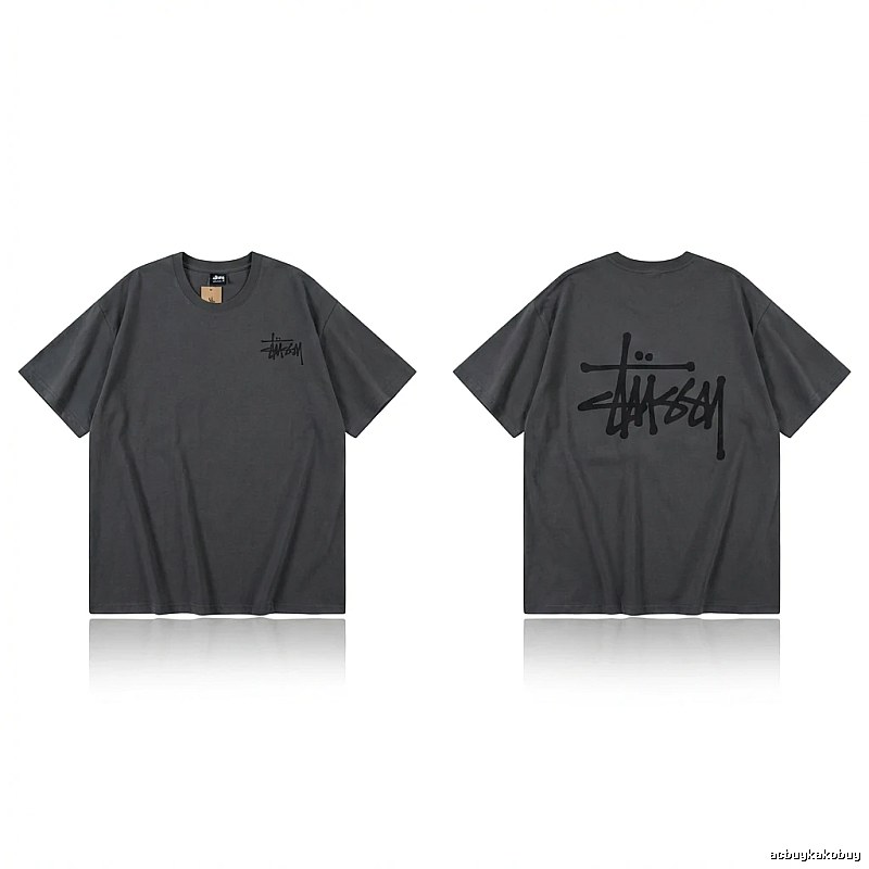 Stussy basic style simple style dark gray T-shirt