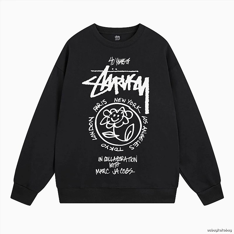 Stussy Black Style 539 Graphic SweatShirt Campus Look