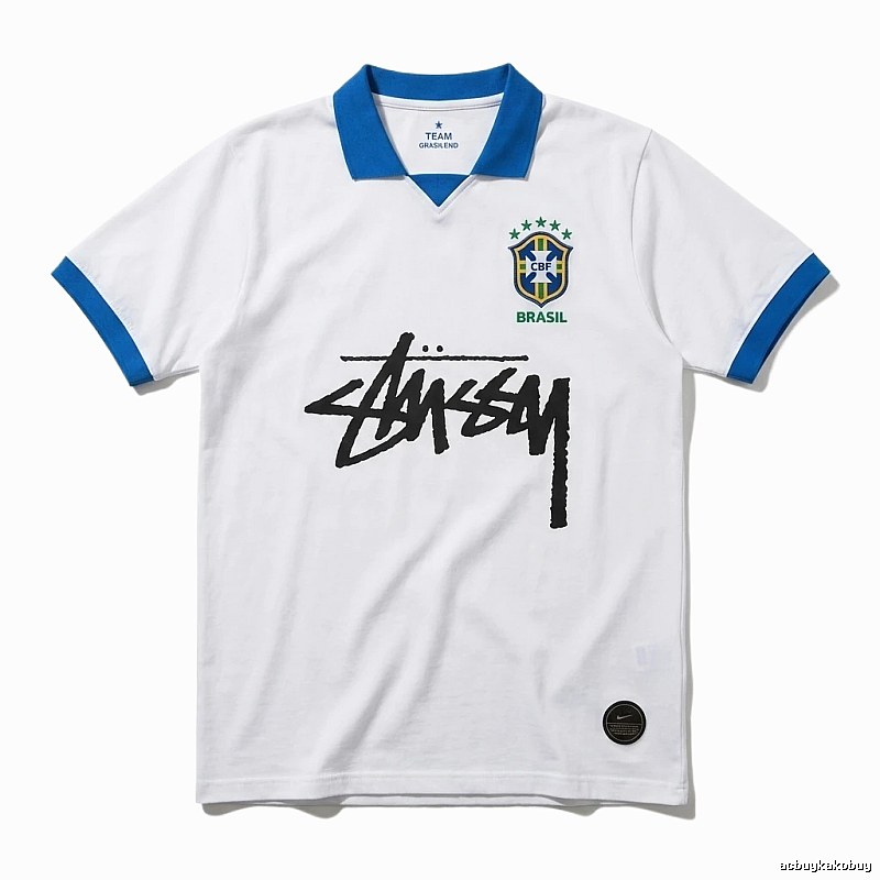 Stussy Brazilian Style White and Blue Short-sleeve Shirt