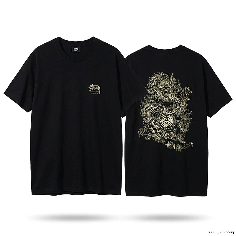 Stussy Dragon Pattern Chinese Style Black T-shirt