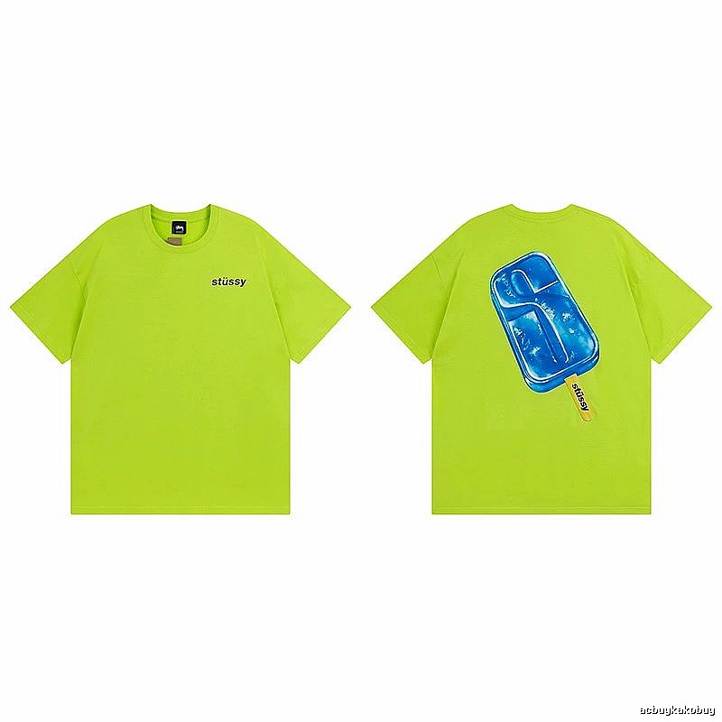 Stussy Fluorescent Green Spider Graphic T-Shirt Casual Layering Logo