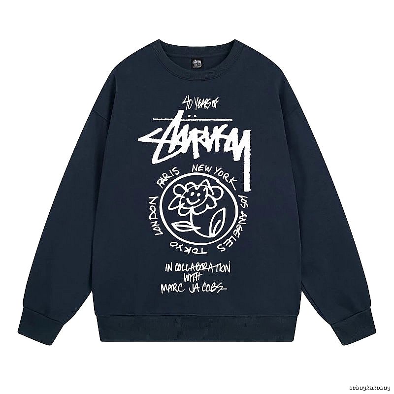 Stussy Navy Style 539 Graphic SweatShirt Poolside Style