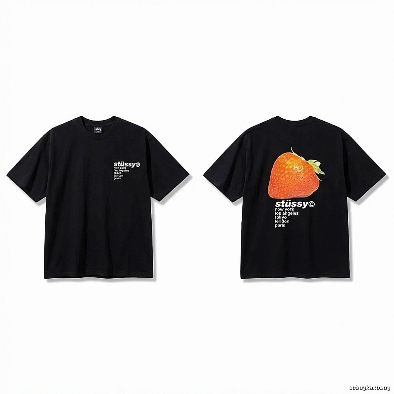 Stussy Strawberry Print Black T-shirt