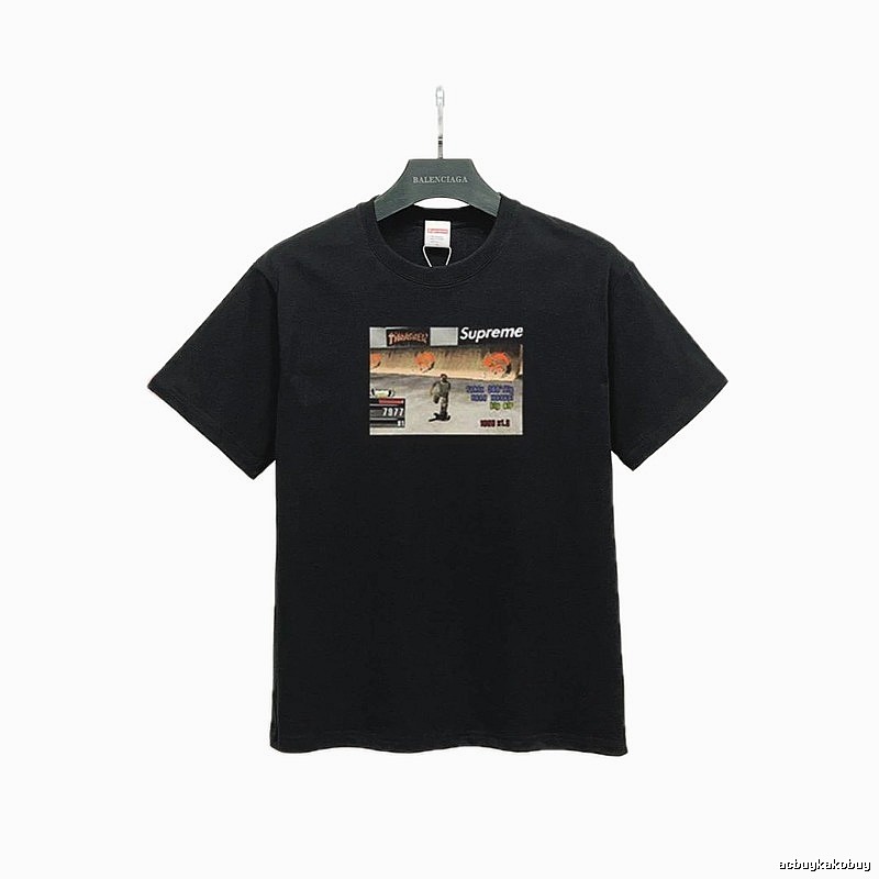 Supreme Street Style Skateboard Print Black T-Shirt