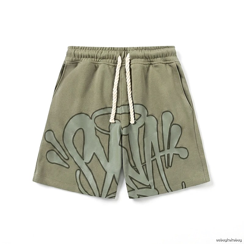 SynaWorld graffiti-style military green shorts