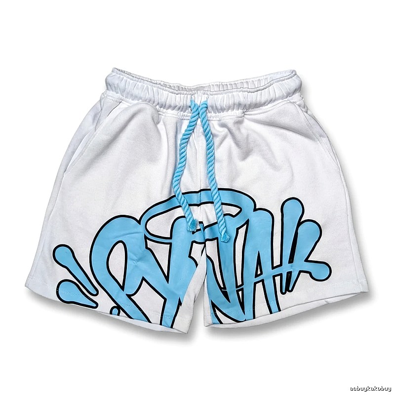SynaWorld graffiti-style white shorts
