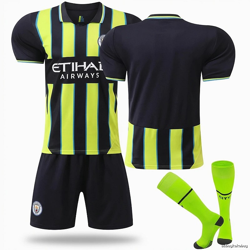 The Manchester City MCFC sporty yellow and black jersey.