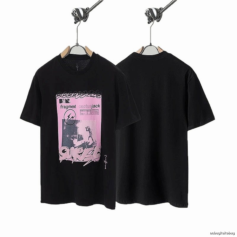 Travis Scott x Lightning Co-branded Graffiti-style Black T-shirt