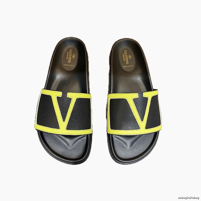Valentino V-Logo Trendy Black and Yellow Slide Sandals