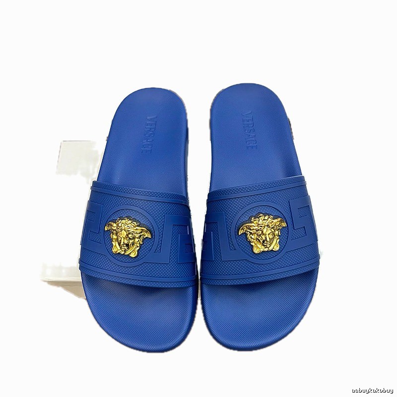 Versace Medusa Luxury Style Royal Blue Slide Sandals