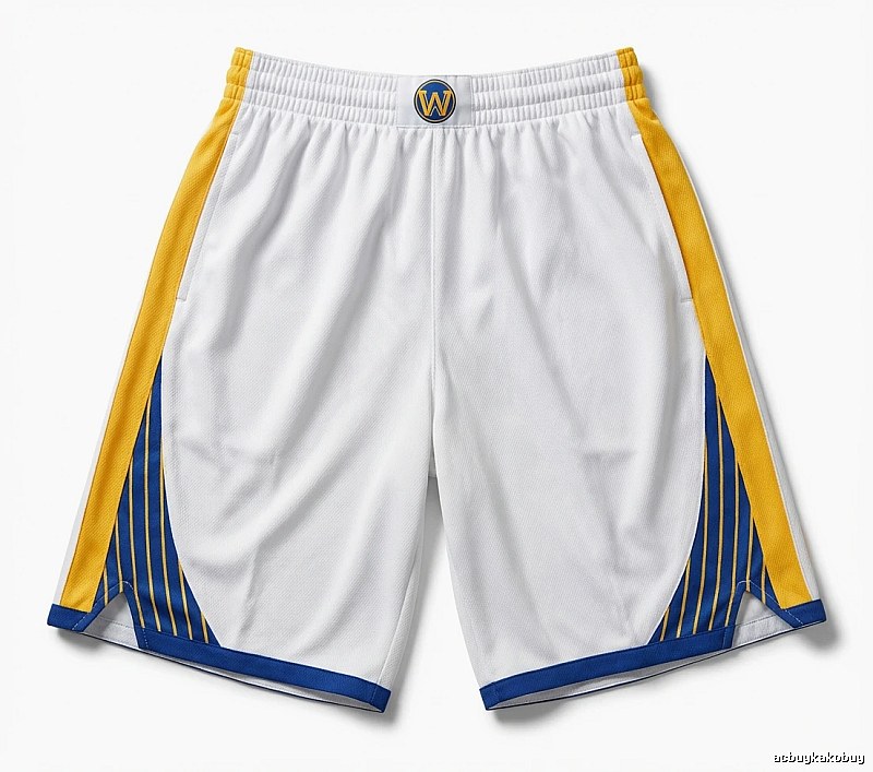 Warriors' Curry's white, yellow and blue shorts